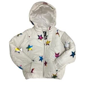 R 1881 By S Rothschild Star Foil-Print Hooded Puffer Coat Girls M 10/12 White